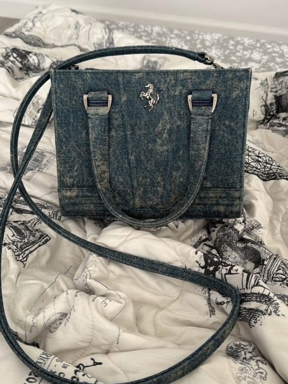 Ferrari Denim-Effect Crossbody Bag - Blue Denim